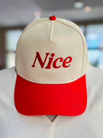 "Nice" Embroidered Baseball Cap - Red