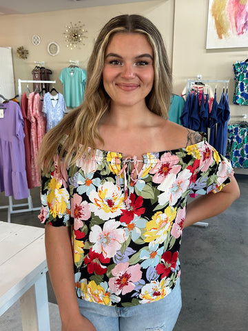 Sweet Glance Floral Blouse - Black