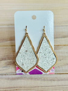 Glitter Teardrop Drop Earrings - White