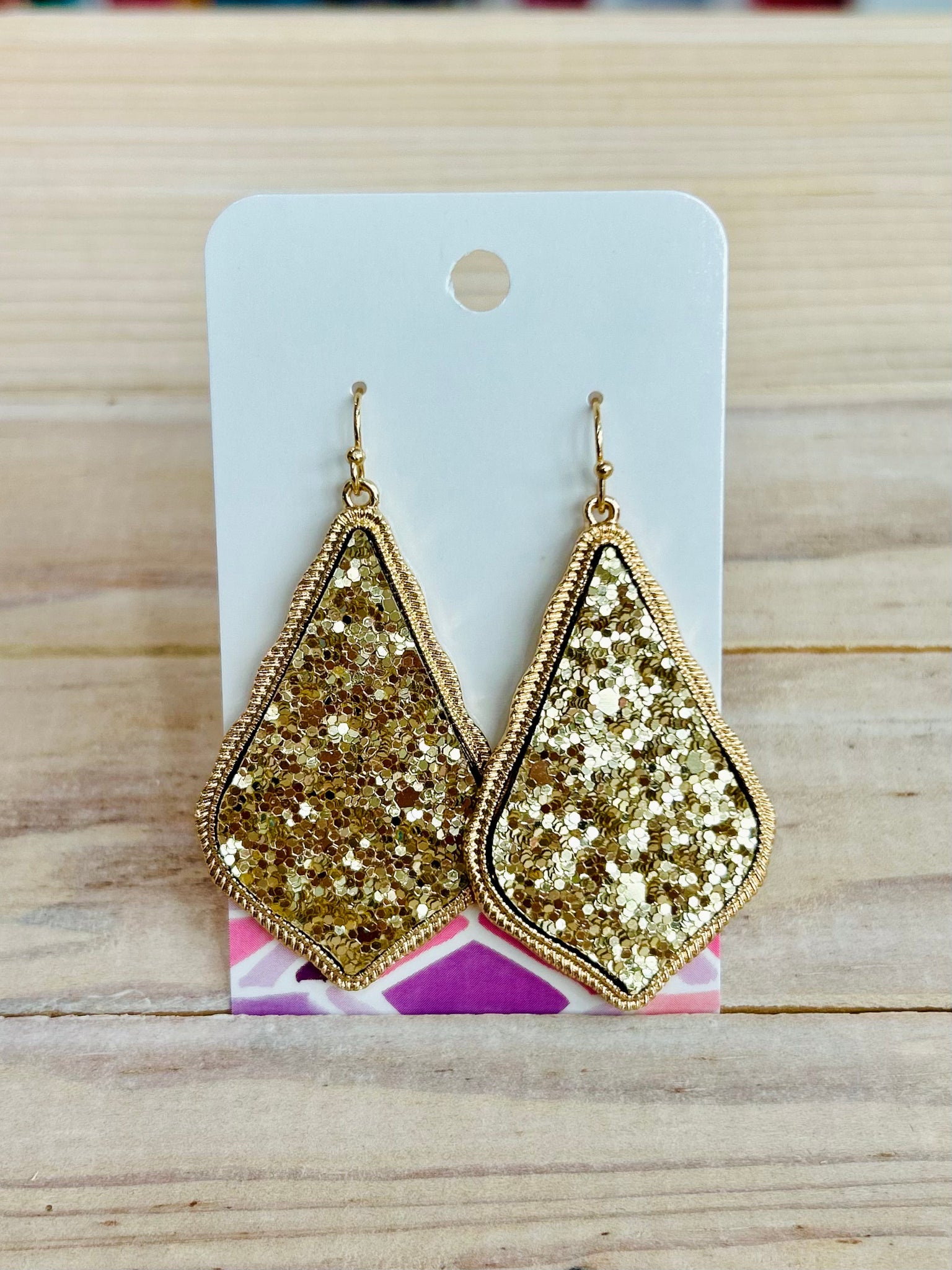 Glitter Teardrop Drop Earrings - Gold