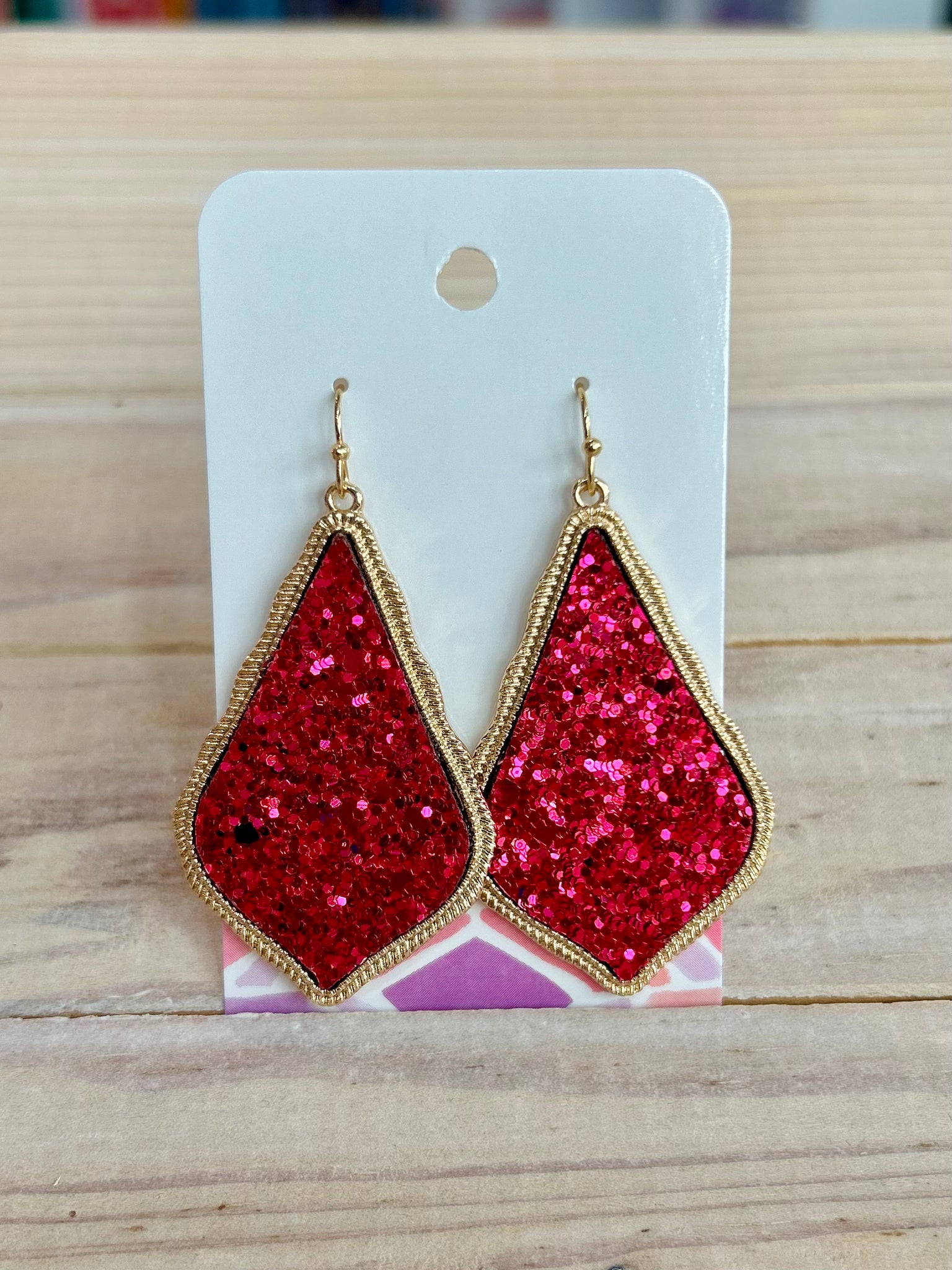 Glitter Teardrop Drop Earrings - Hot Pink