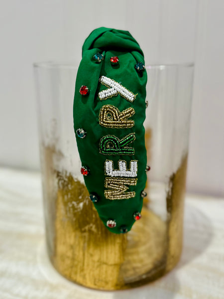 Merry Christmas Beaded Headband - Green
