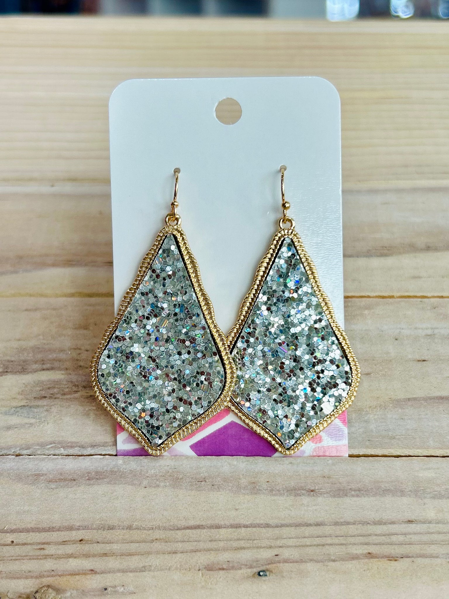 Glitter Teardrop Drop Earrings - Silver