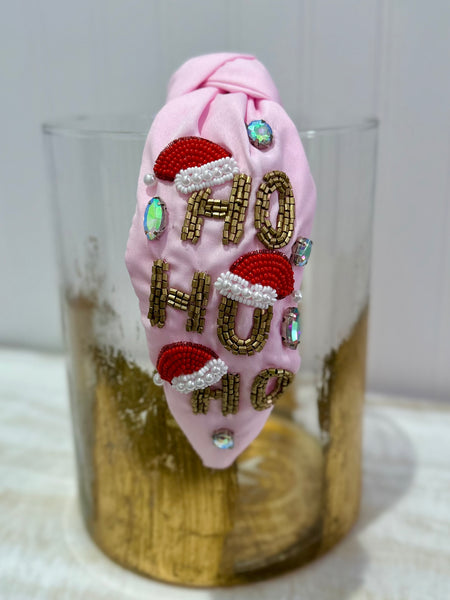Ho Ho Ho Beaded Headband - Pink