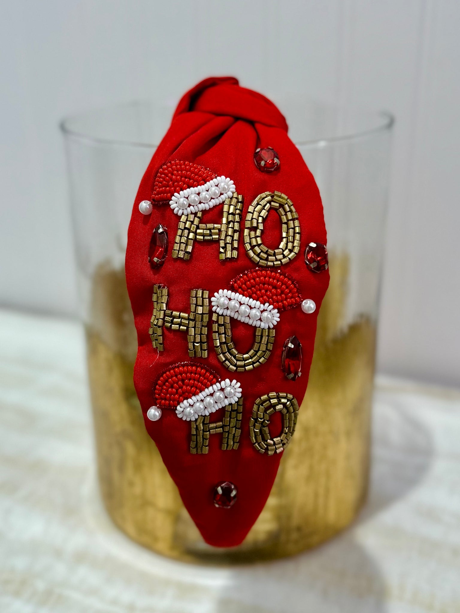 Ho Ho Ho Beaded Headband - Red