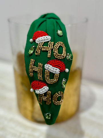 Ho Ho Ho Beaded Headband - Green