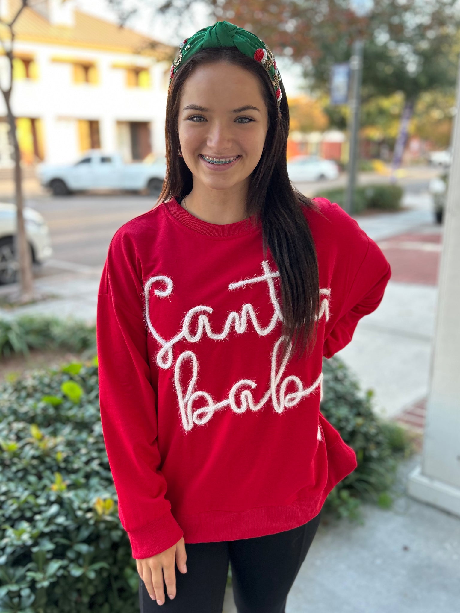 Santa Baby Tinsel Sweatshirt - Red