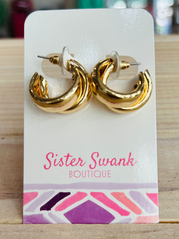 Stacked Metal Hoop Earrings - Gold
