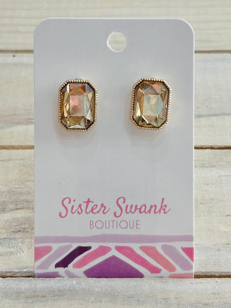 Glass Crystal Stud Earrings - Champagne