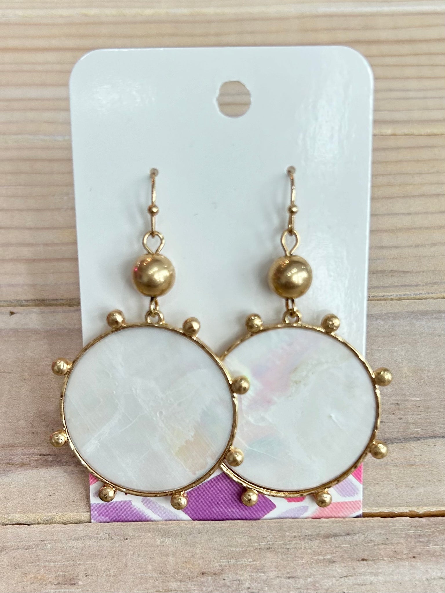 Pearlescent Circular Earrings - White