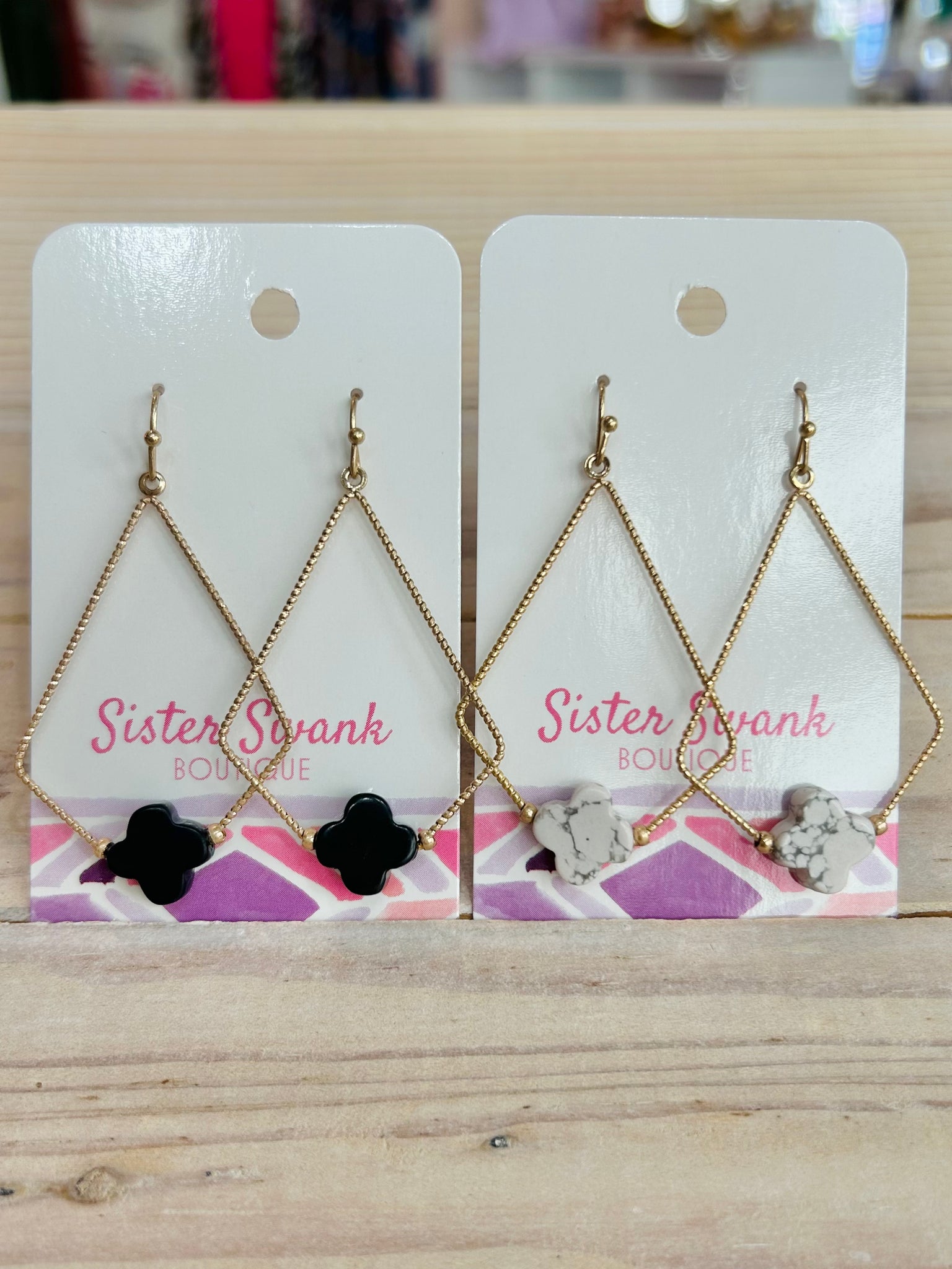 Clover Charm Diamond Shaped Earrings