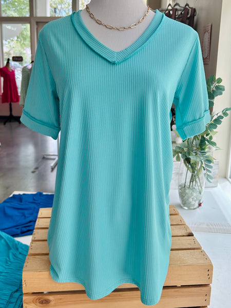 Everyday Casual Ribbed Top - Mint