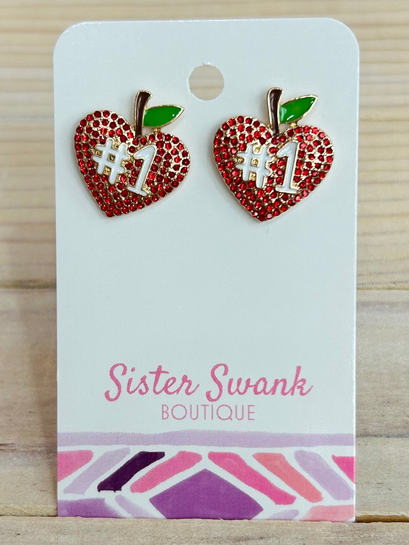 Rhinestone #1 Apple Stud Earrings