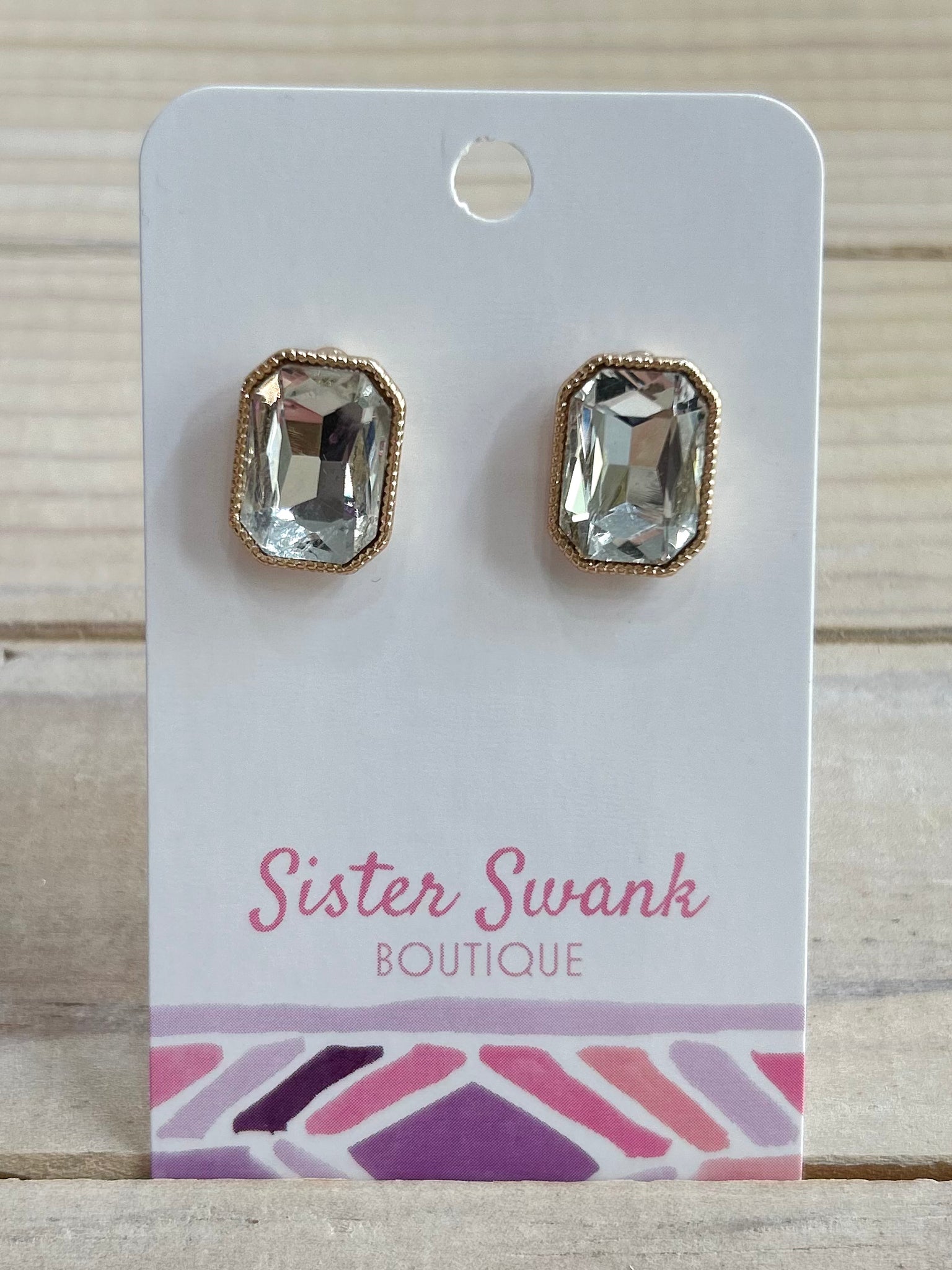 Glass Crystal Stud Earrings - Gold