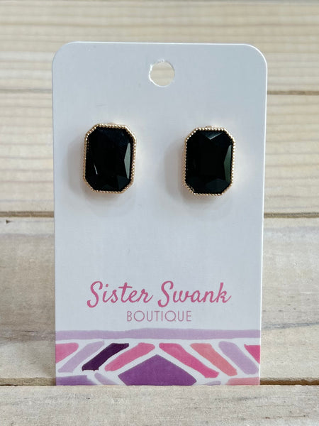 Glass Crystal Stud Earrings - Black
