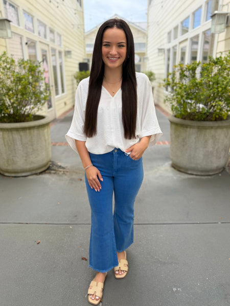 Acid Washed Bootcut Pants - Blue