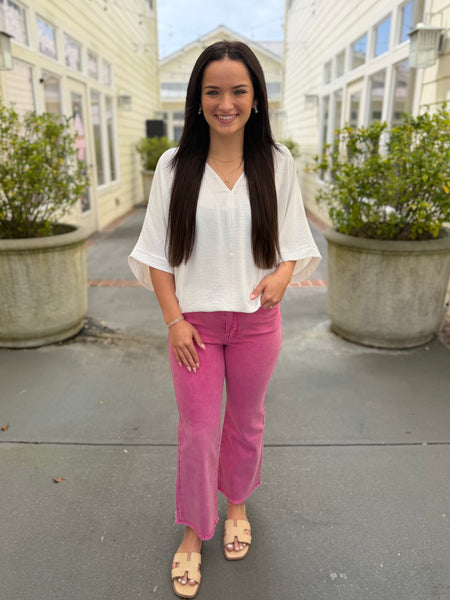 Acid Washed Bootcut Pants - Hot Pink