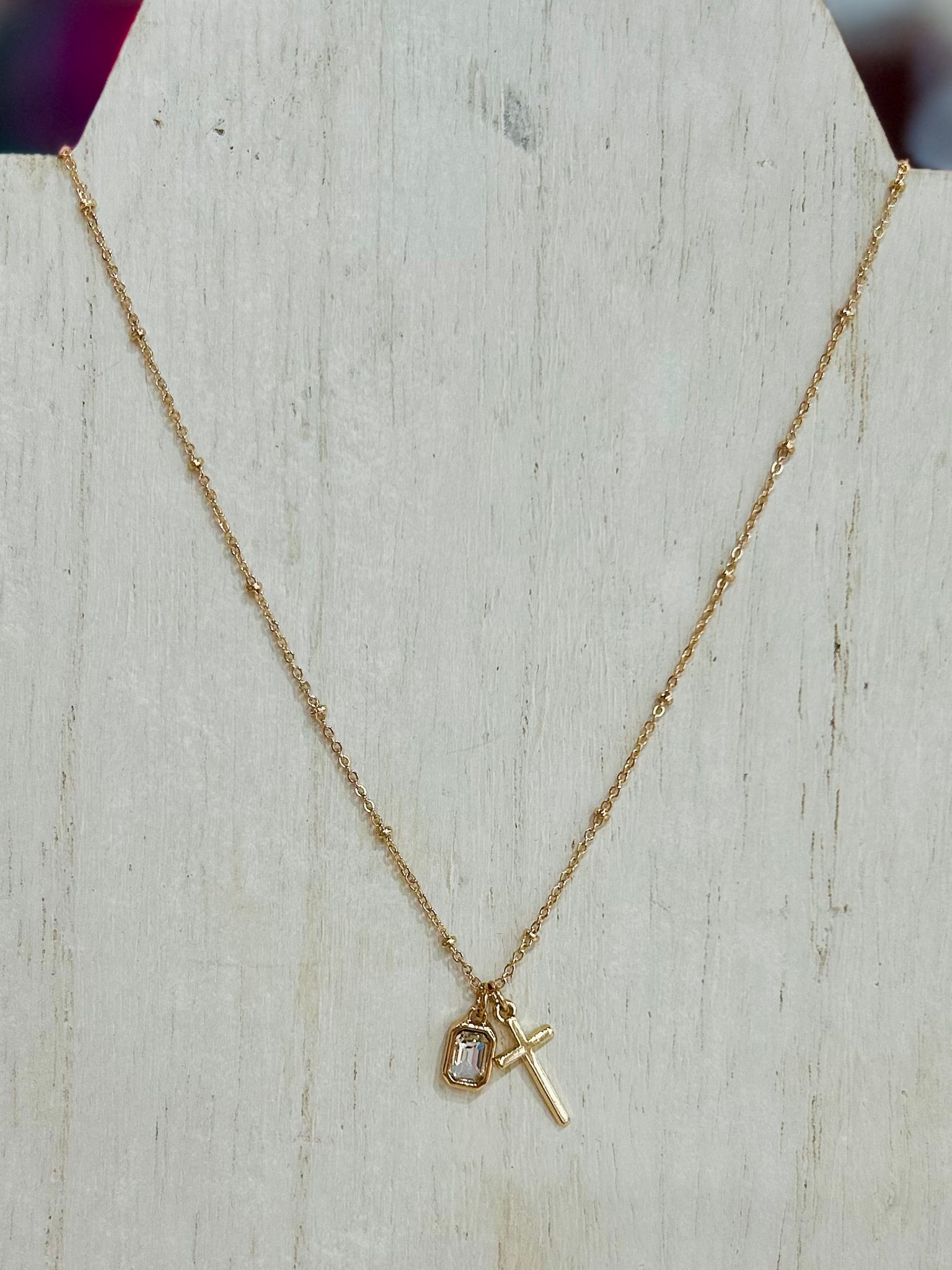 Crystal Cross Charm Necklace