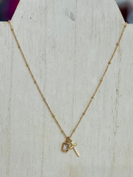 Crystal Cross Charm Necklace