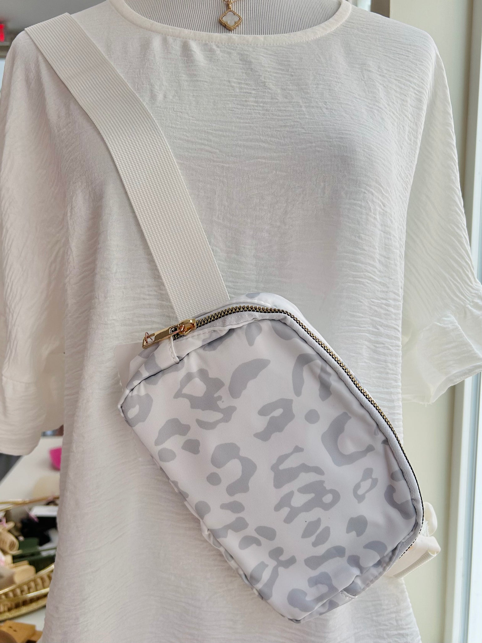 Animal Print Belt Bag - White