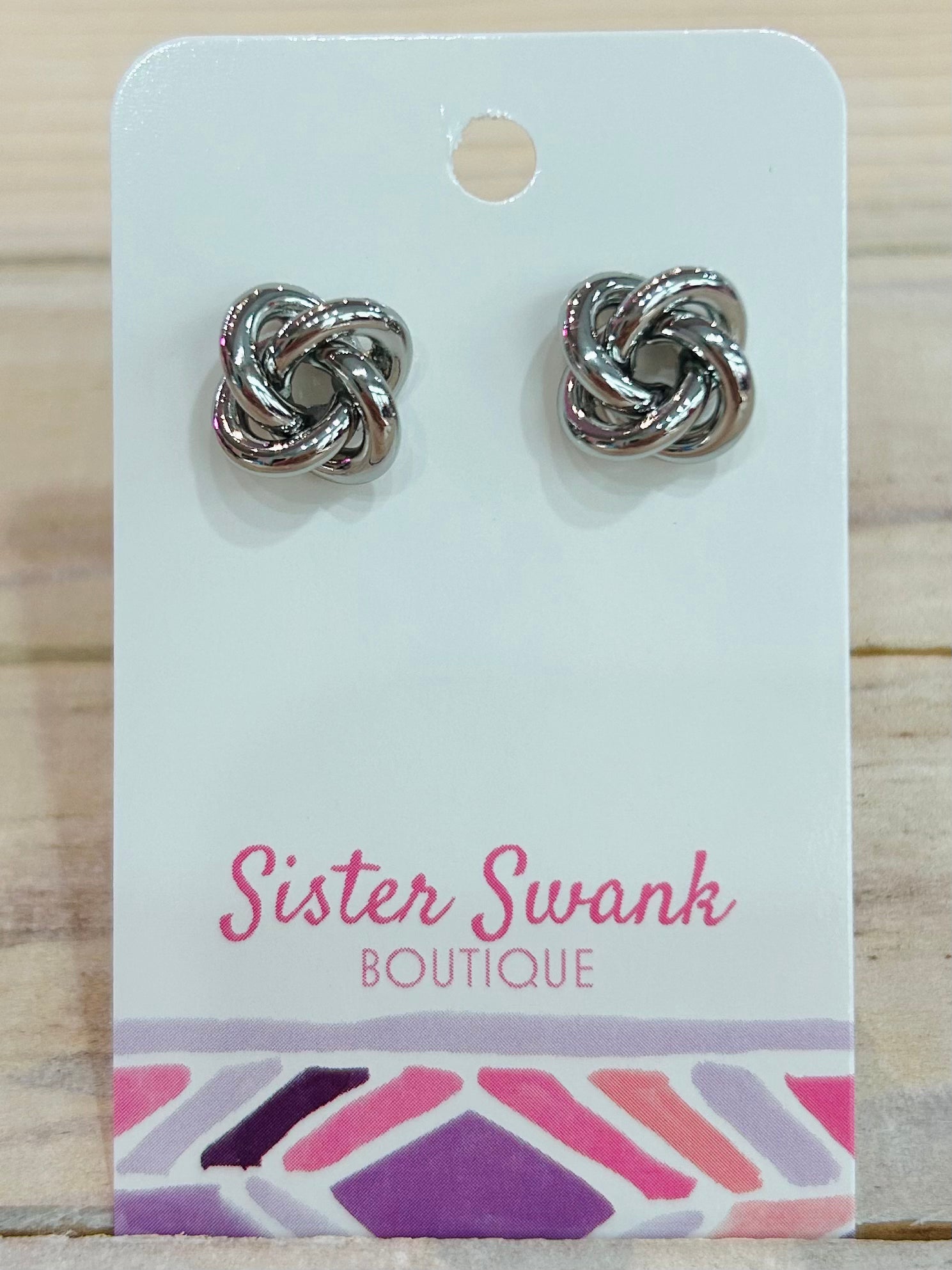 Metal Infinity Knot Stud Earrings - Silver