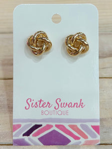 Metal Infinity Knot Stud Earrings - Gold