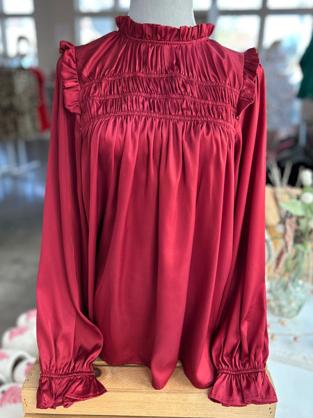 Satin Charm Blouse - Maroon