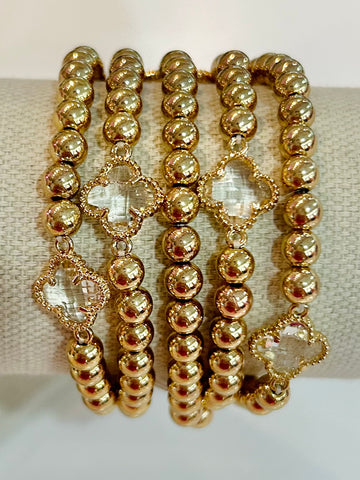 Clover Beaded Stretch Bracelet Set - Gold