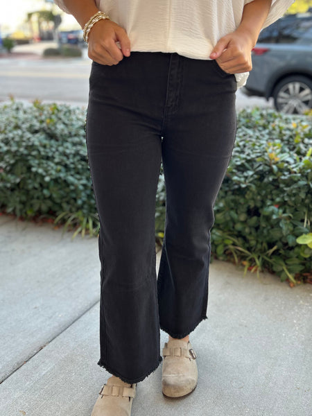 Acid Washed Bootcut Pants - Black