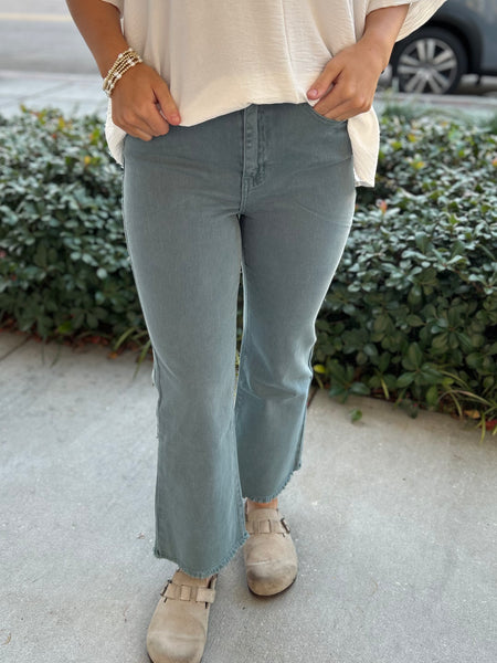 Acid Washed Bootcut Pants - Teal