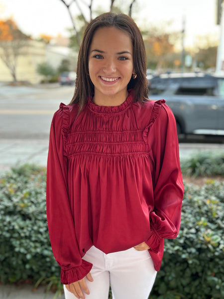 Satin Charm Blouse - Maroon