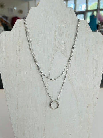 Layered Chain Link Necklace - Silver