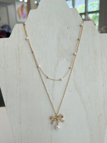 Layered Bow Necklace - Gold