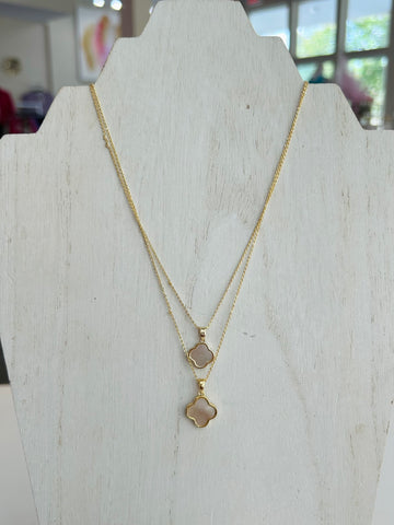 Layered Pearlescent Clover Necklace - Gold