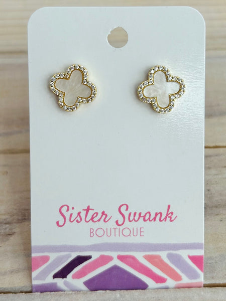 Clover Stud Earrings With Rhinestones