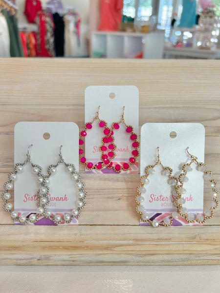 Faceted Beaded Teardrop Drop Earrings With Gold Tone Details