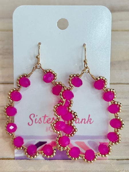 Faceted Beaded Teardrop Drop Earrings With Gold Tone Details