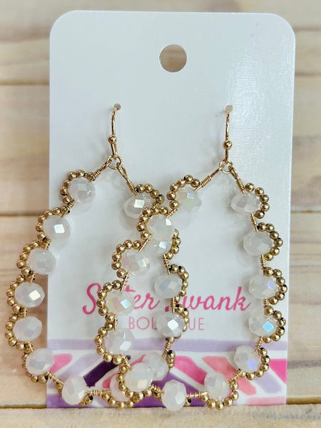 Faceted Beaded Teardrop Drop Earrings With Gold Tone Details