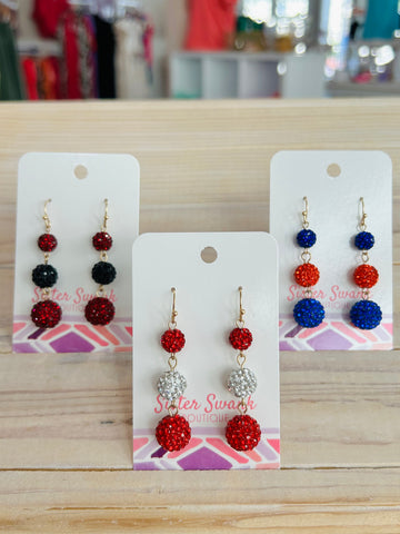 Linked Game Day Rhinestone Beaded Drop Earrings