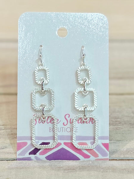Ribbed Geometry Drop Earrings - Silver