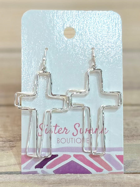Layered Faith Drop Earrings - Silver