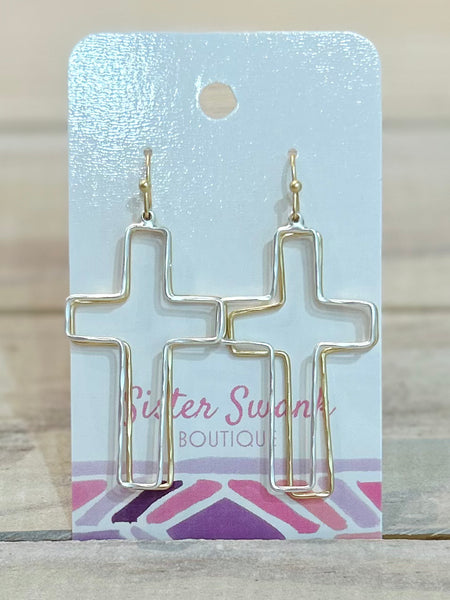 Layered Faith Drop Earrings - Two Tone