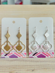 Linked Textured Metal Clovers Drop Earrings