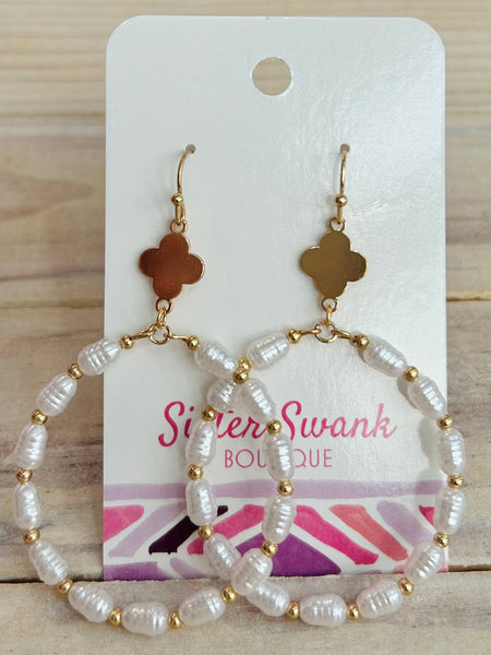 Pearl Beaded Earrings with Clover Details