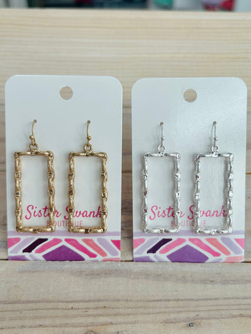 Metal Chain Link Rectangle Drop Earrings