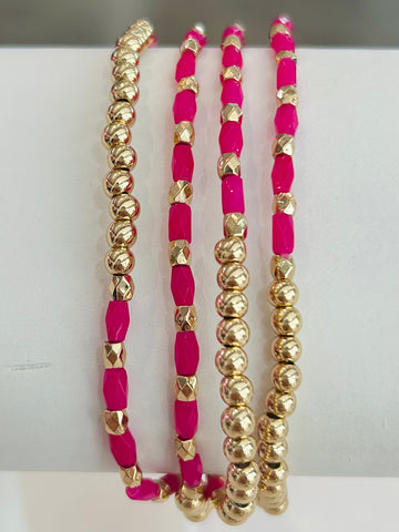 Set of Four Beaded Stretch Bracelets - Pink