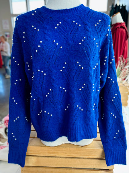 Polished Pearl Sweater - Royal Blue