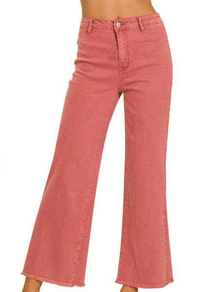 Acid Washed Wide-Leg Pants - Blush