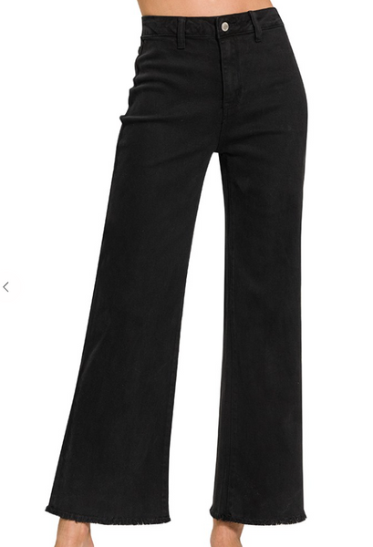 Acid Washed Wide-Leg Pants - Black