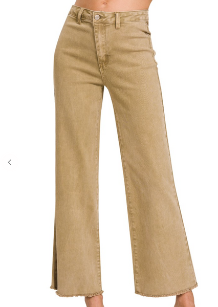 Acid Washed Wide-Leg Pants - Lt. Camel